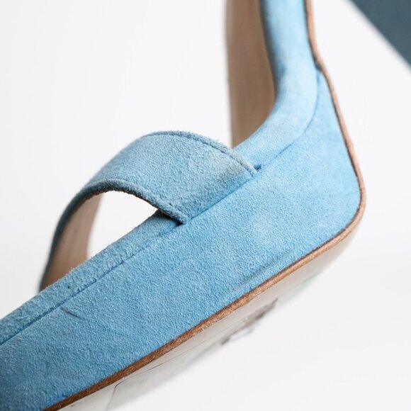 L'Agence Cecile Suede Ankle Strap Sandals Block Heel In Baltic Sea EU 36 - Picture 14 of 16